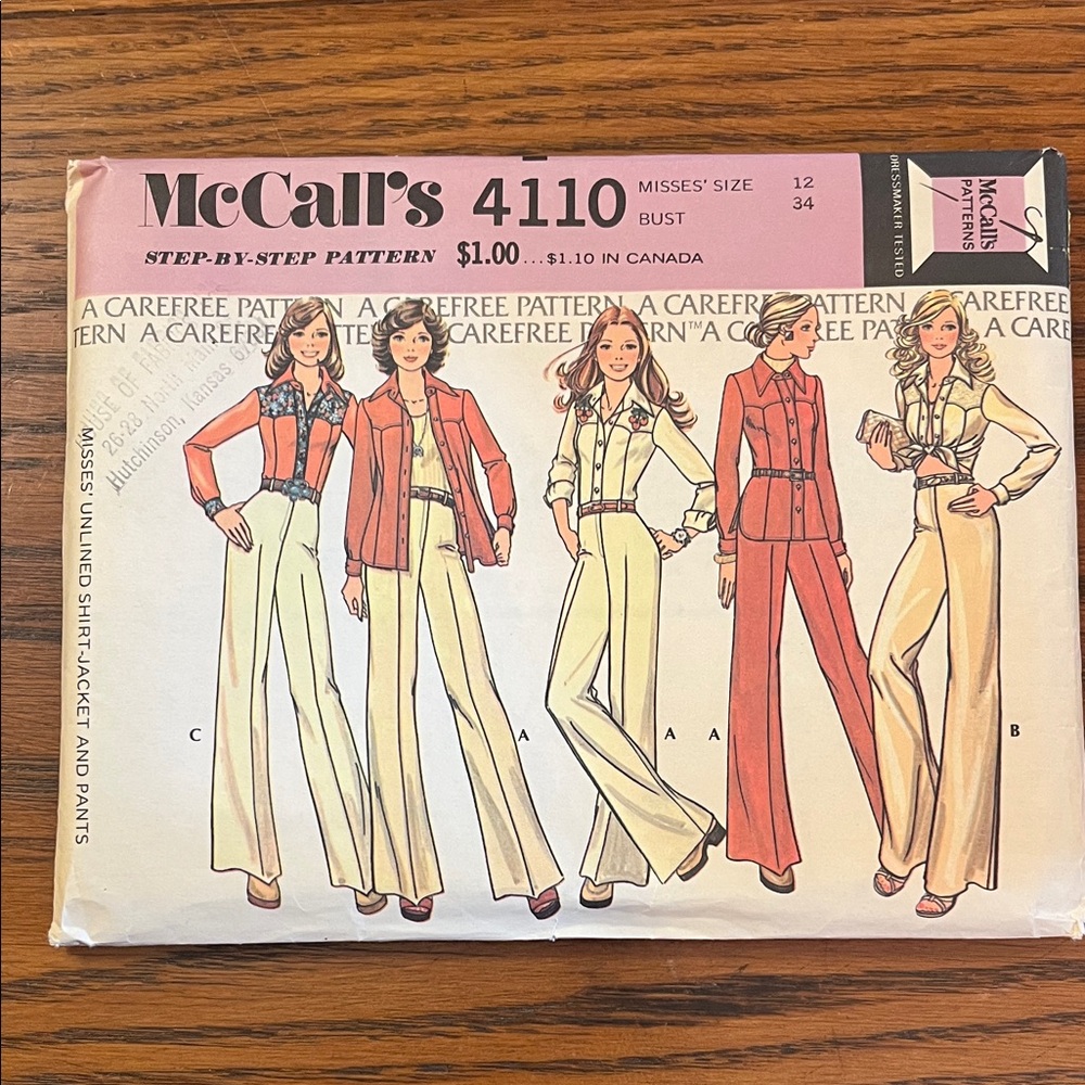 Women's Vintage McCalls 4110 Sewing Pattern - Sz 12   34” Bust. UNCUT